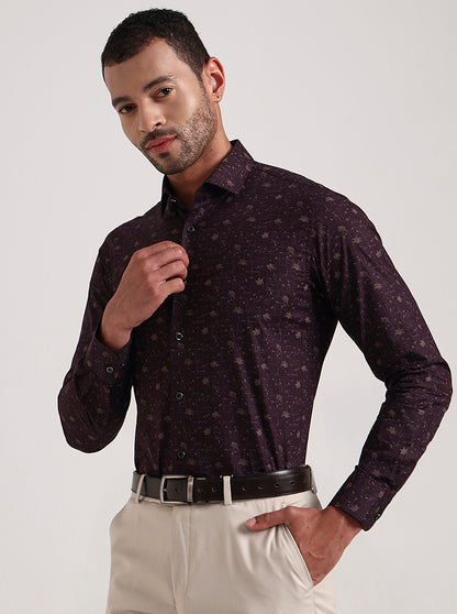 Maroon Printed Slim Fit Party Wear Shirt | Wyre