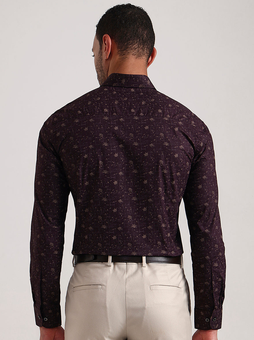 Maroon Printed Slim Fit Party Wear Shirt | Wyre