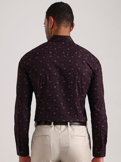 Maroon Printed Slim Fit Party Wear Shirt | Wyre