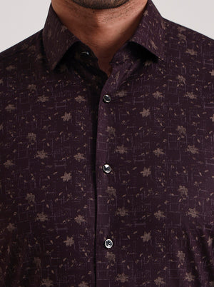 Maroon Printed Slim Fit Party Wear Shirt | Wyre