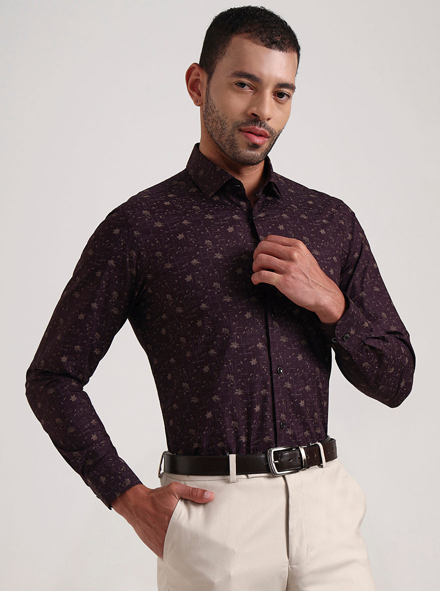 Maroon Printed Slim Fit Party Wear Shirt | Wyre