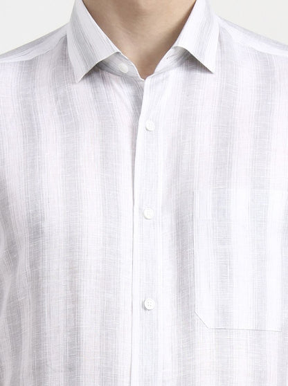 White & Grey Striped Slim Fit Formal Shirt | JadeBlue