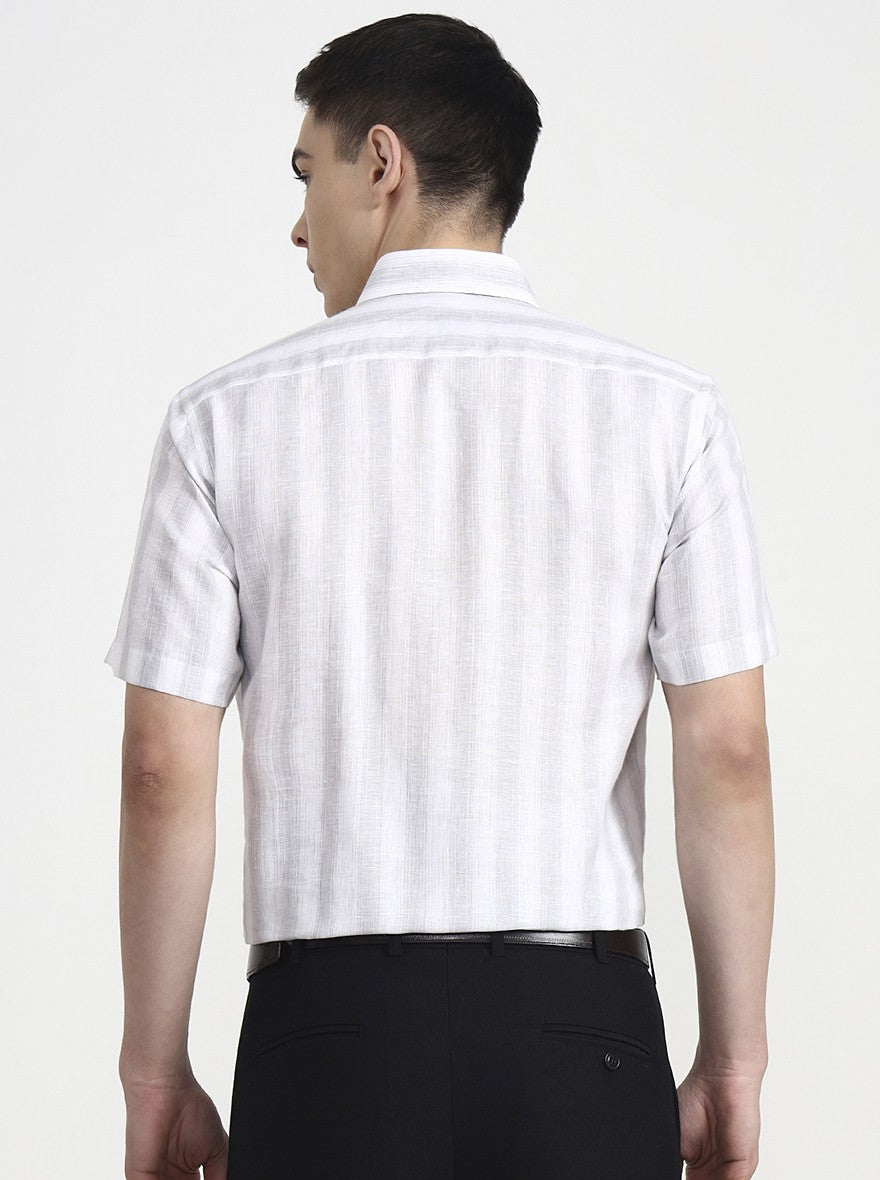 White & Grey Striped Slim Fit Formal Shirt | JadeBlue