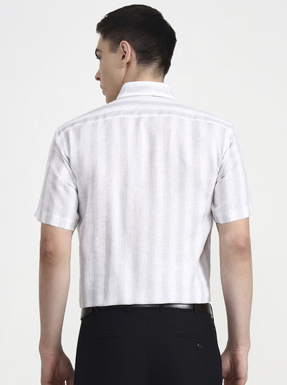 White & Grey Striped Slim Fit Formal Shirt | JadeBlue