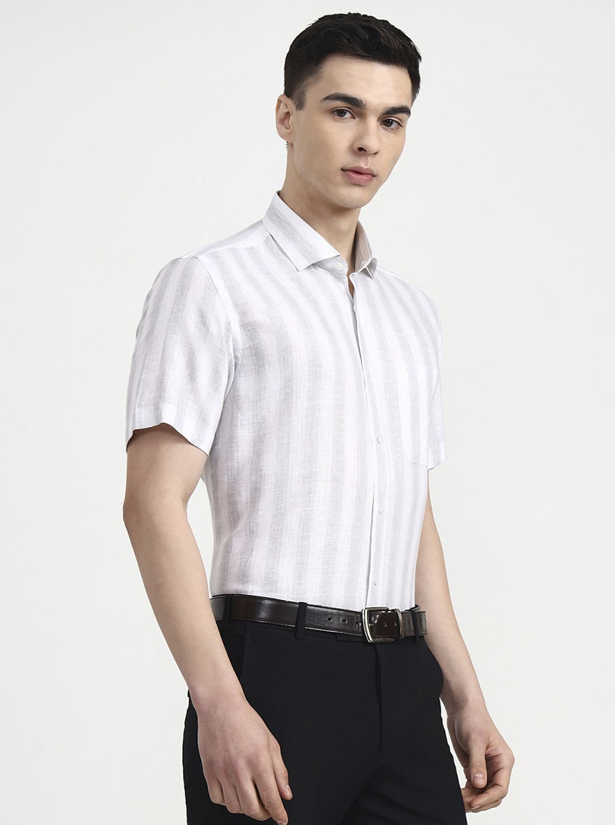 White & Grey Striped Slim Fit Formal Shirt | JadeBlue
