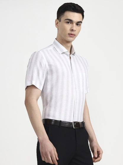 White & Grey Striped Slim Fit Formal Shirt | JadeBlue