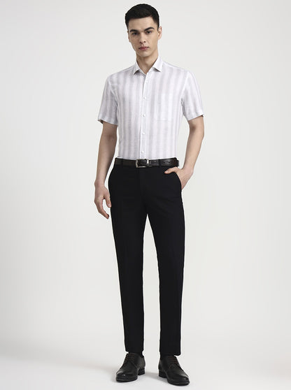 White & Grey Striped Slim Fit Formal Shirt | JadeBlue