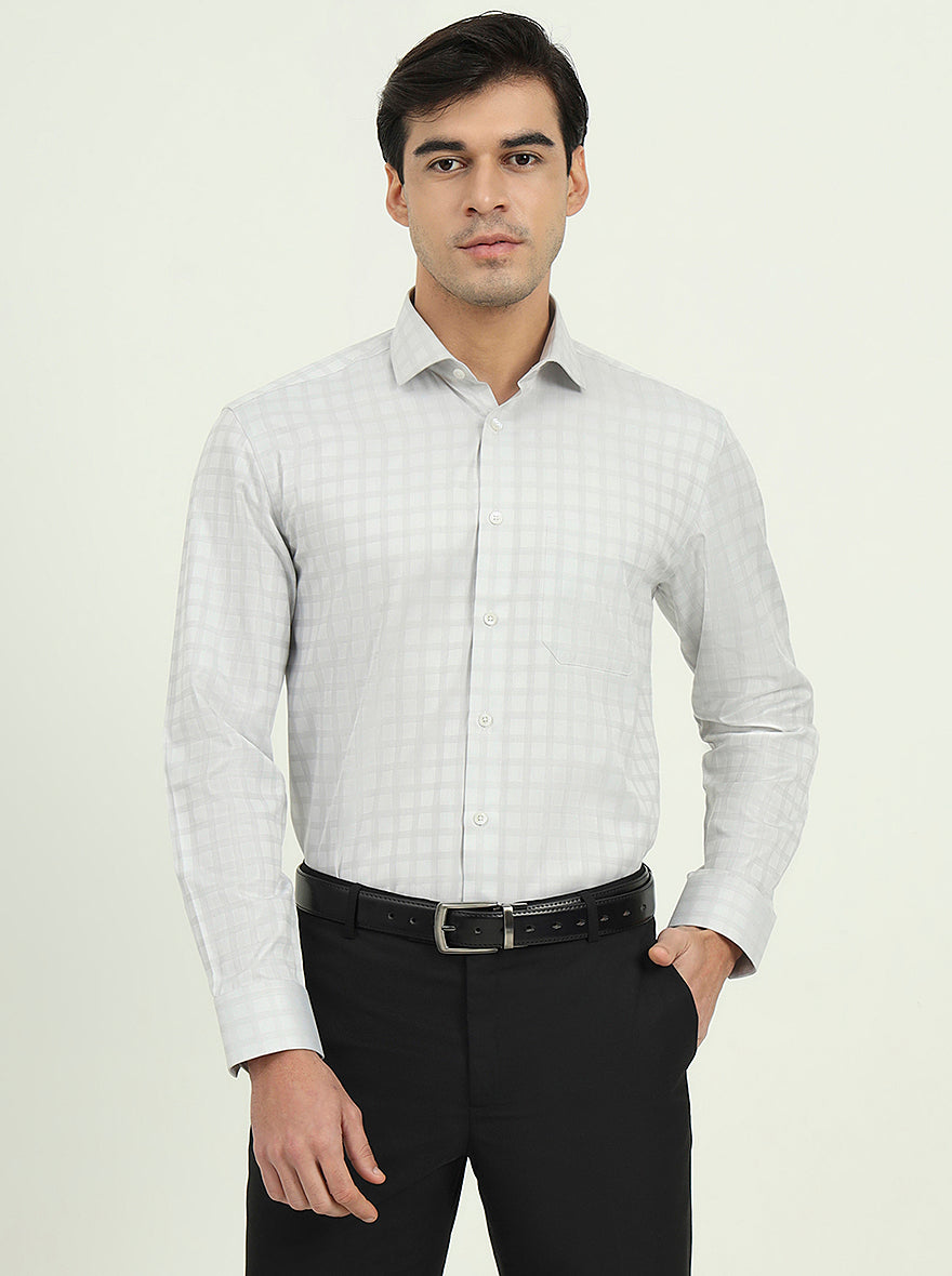 Grey Checked Regular Fit Formal Shirt | Greenfire