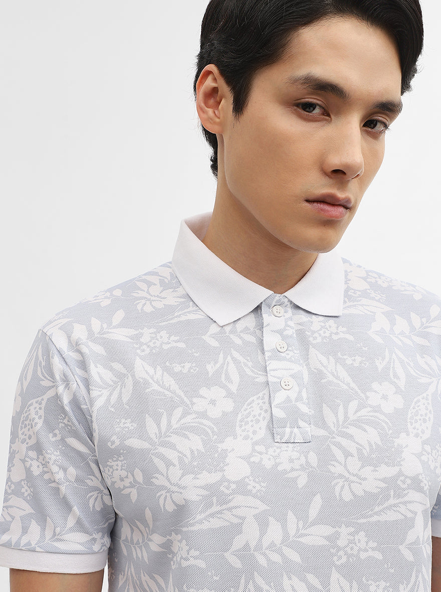 Sky Blue Printed Slim Fit Polo T-Shirt | JadeBlue