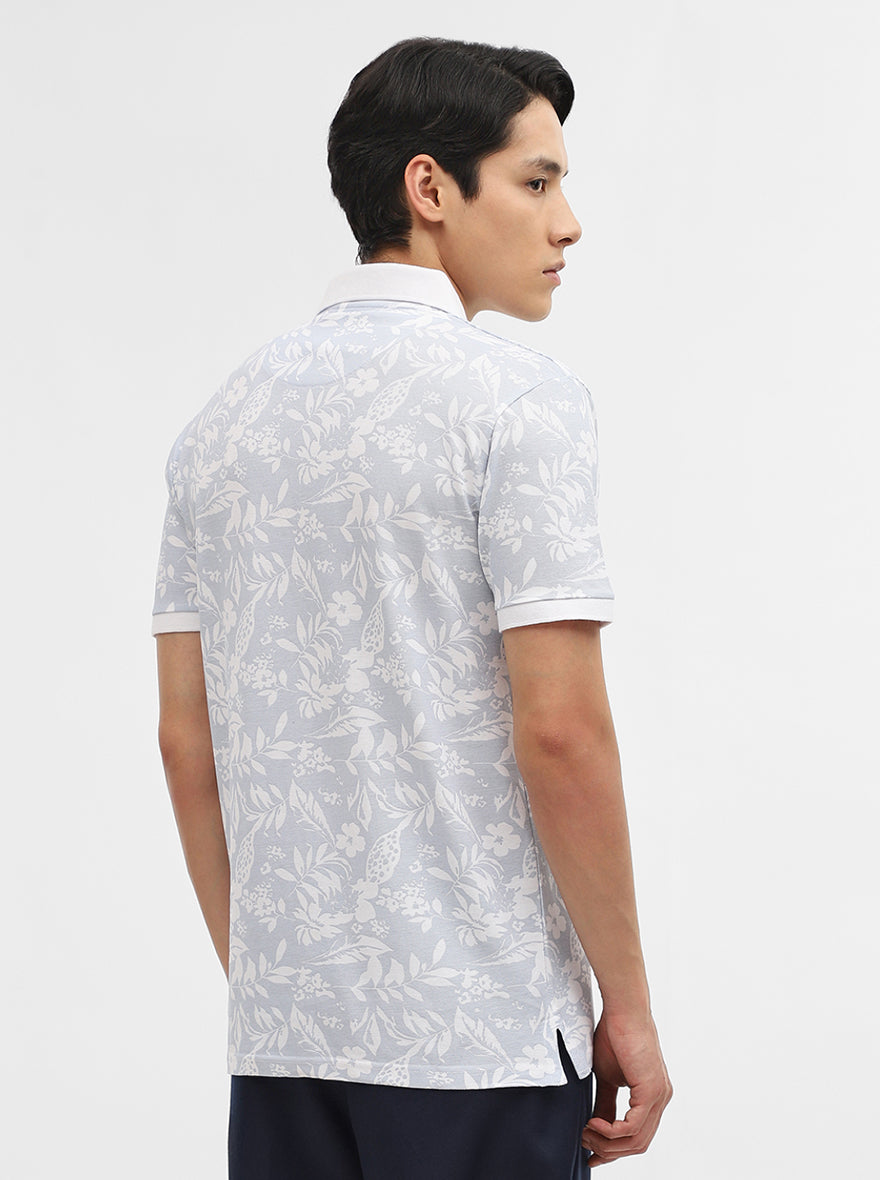 Sky Blue Printed Slim Fit Polo T-Shirt | JadeBlue