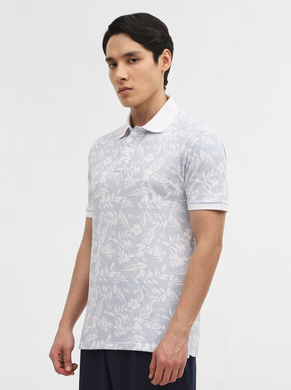 Sky Blue Printed Slim Fit Polo T-Shirt | JadeBlue