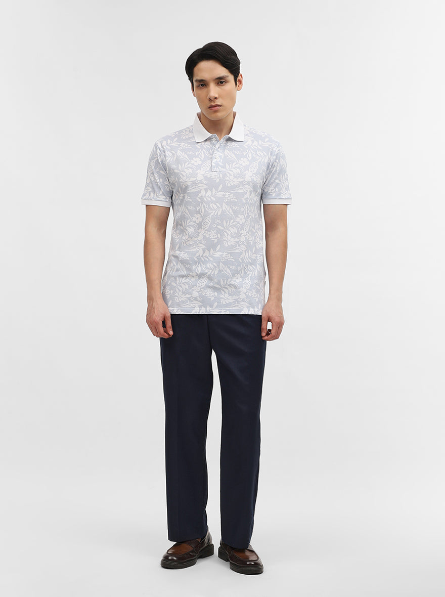 Sky Blue Printed Slim Fit Polo T-Shirt | JadeBlue