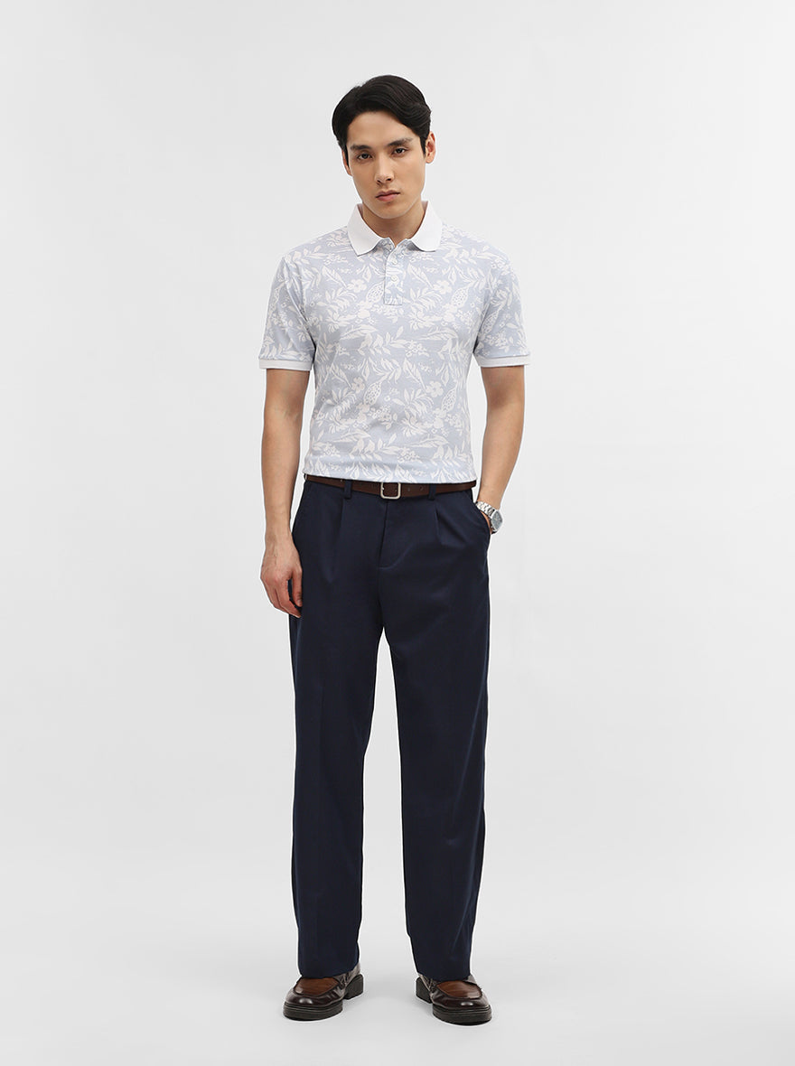 Sky Blue Printed Slim Fit Polo T-Shirt | JadeBlue