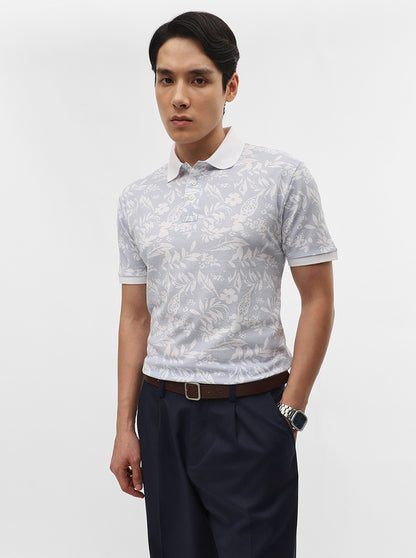 Sky Blue Printed Slim Fit Polo T-Shirt | JadeBlue
