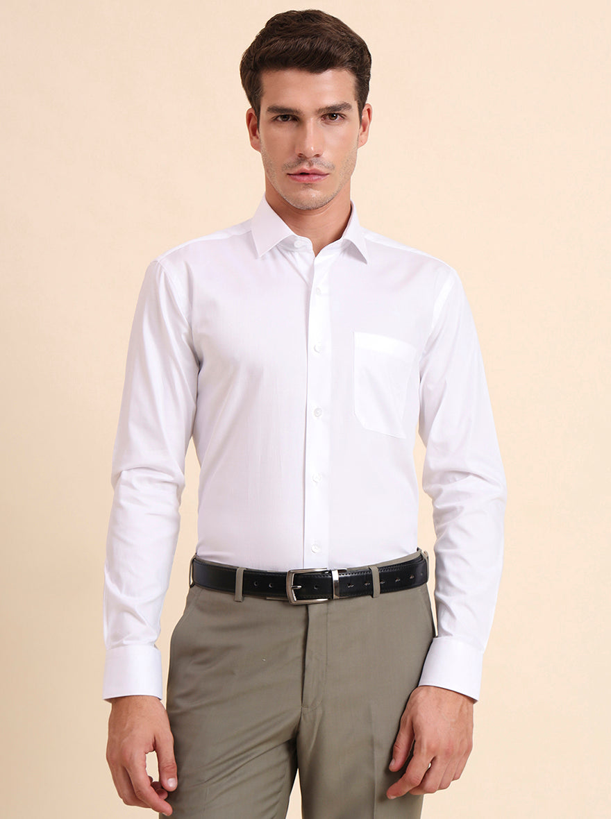 White Solid Slim Fit Formal Shirt | Metal
