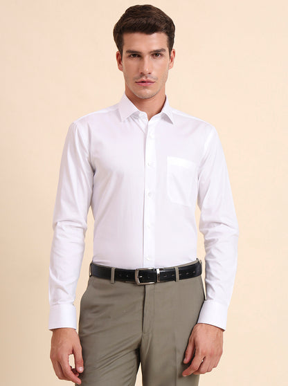 White Solid Slim Fit Formal Shirt | Metal