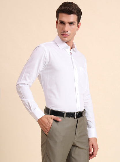 White Solid Slim Fit Formal Shirt | Metal