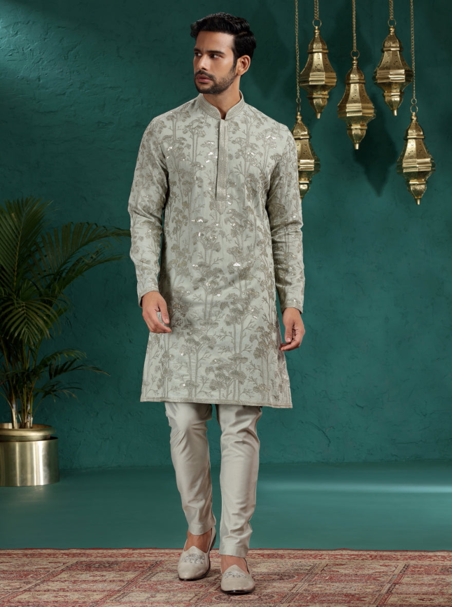 Sea Green Embroidered Kurta Pajama | TULA