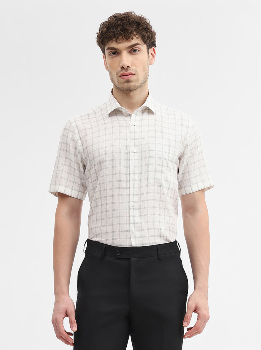 White & Grey Solid Slim Fit Formal Shirt | JadeBlue