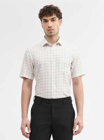 White & Grey Solid Slim Fit Formal Shirt | JadeBlue