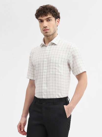 White & Grey Solid Slim Fit Formal Shirt | JadeBlue
