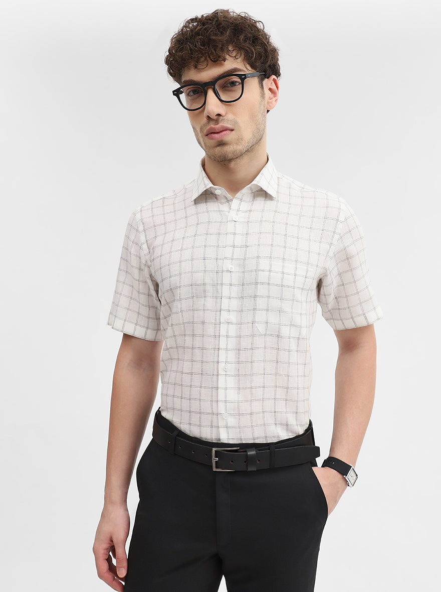 White & Grey Solid Slim Fit Formal Shirt | JadeBlue