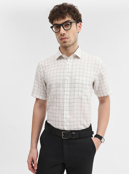 White & Grey Solid Slim Fit Formal Shirt | JadeBlue
