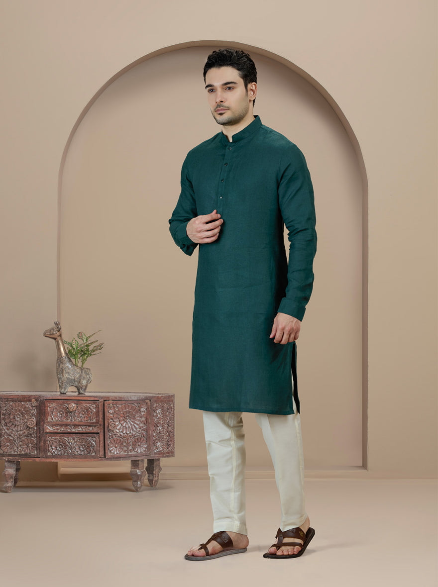 Teal Solid Kurta Pajama | Virasana