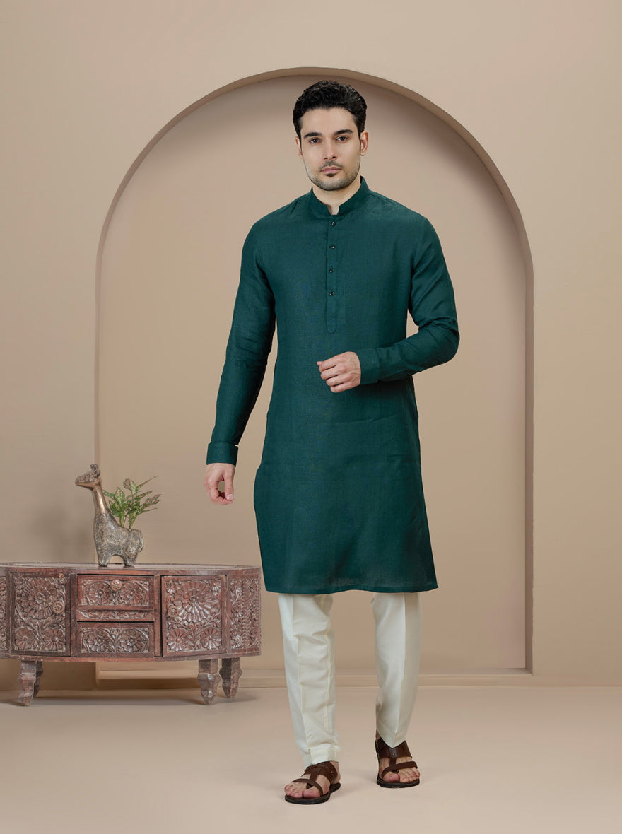 Teal Solid Kurta Pajama | Virasana