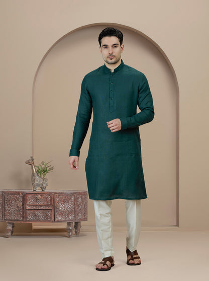 Teal Solid Kurta Pajama | Virasana