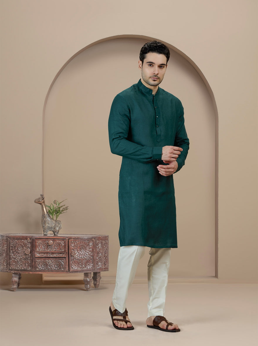 Teal Solid Kurta Pajama | Virasana