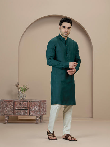 Teal Solid Kurta Pajama | Virasana