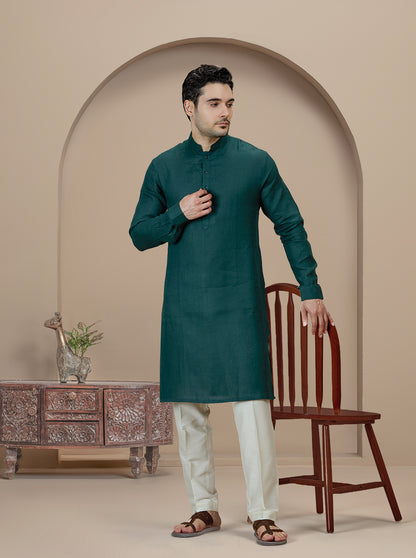 Teal Solid Kurta Pajama | Virasana