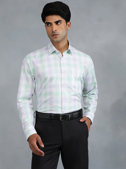 Light Green Checked Regular Fit Formal Shirt | JadeBlue