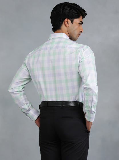 Light Green Checked Regular Fit Formal Shirt | JadeBlue