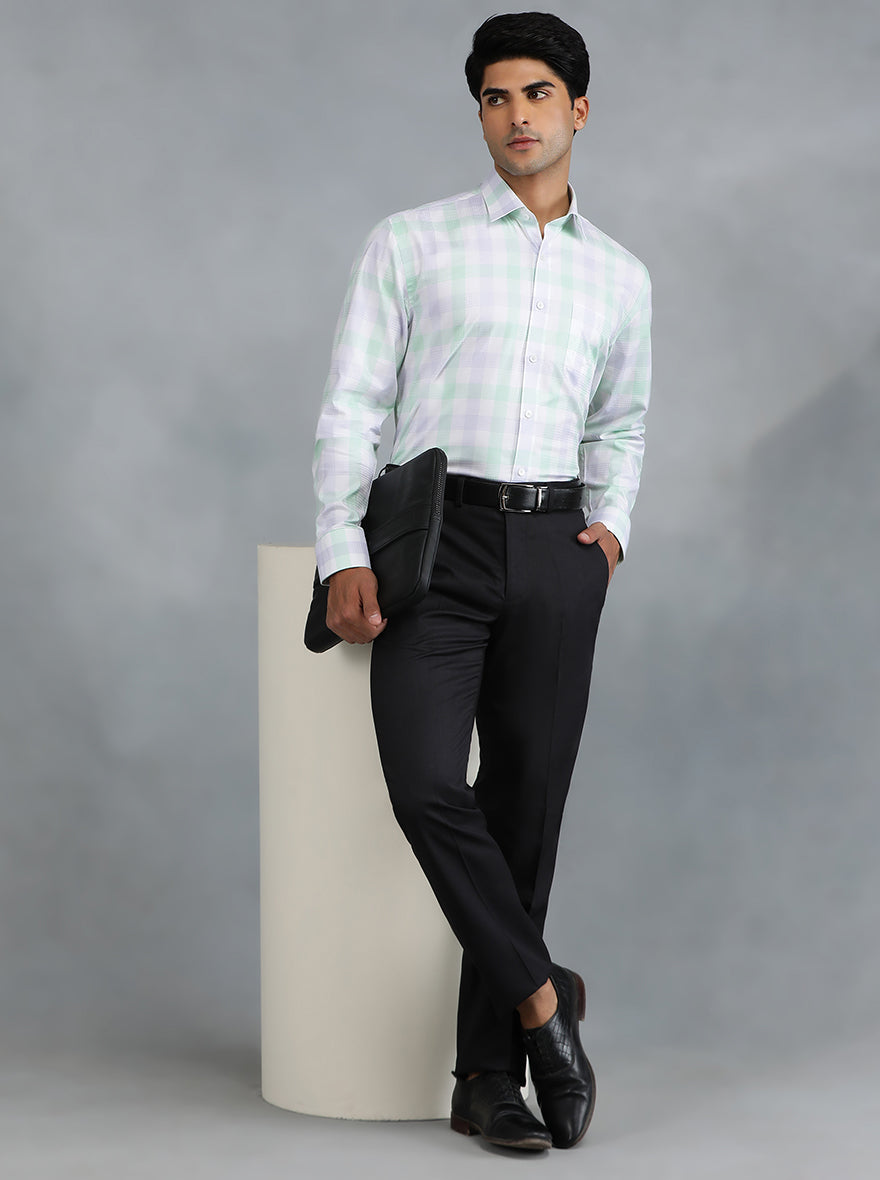 Light Green Checked Regular Fit Formal Shirt | JadeBlue