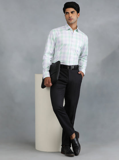 Light Green Checked Regular Fit Formal Shirt | JadeBlue
