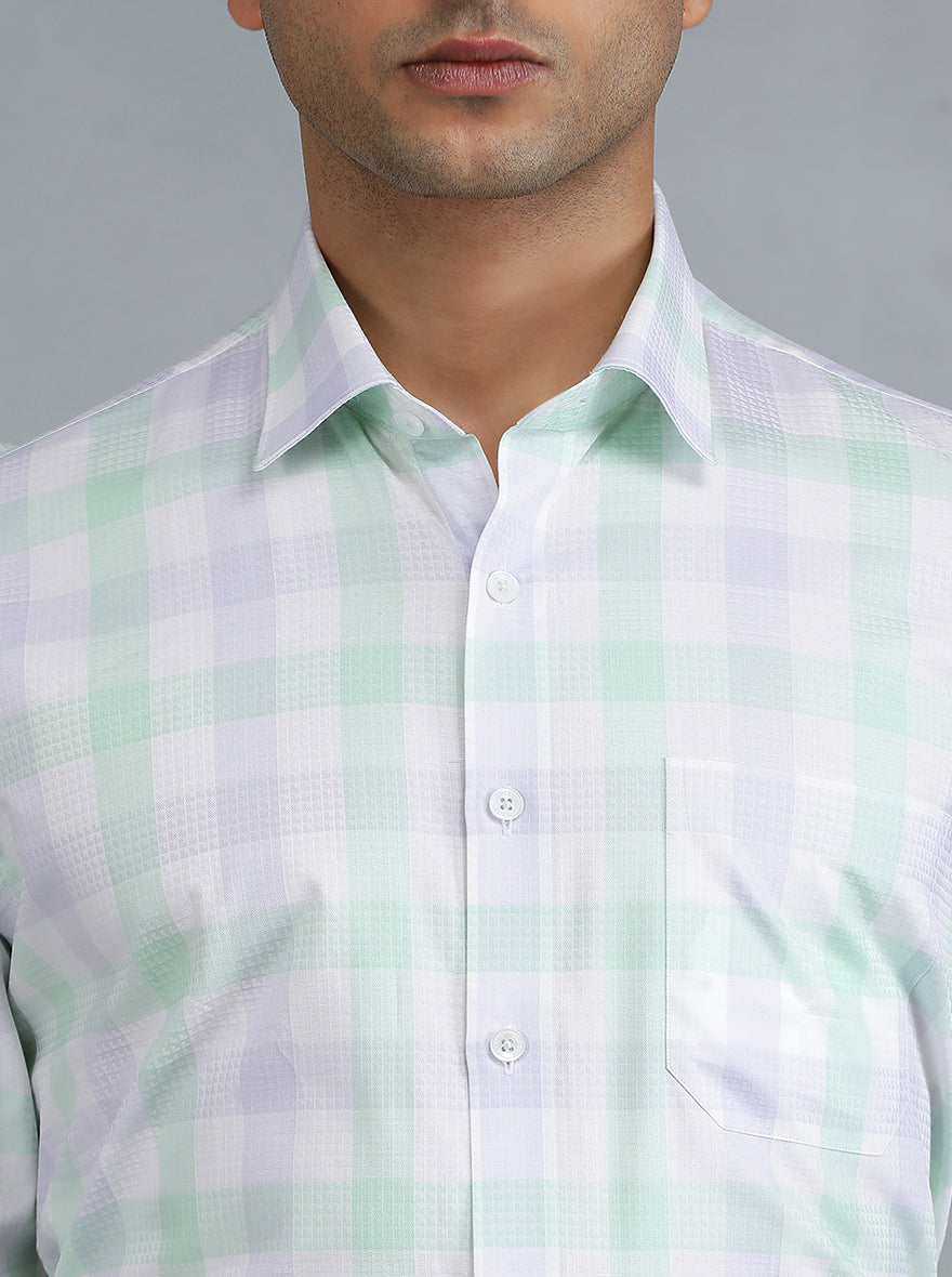 Light Green Checked Regular Fit Formal Shirt | JadeBlue
