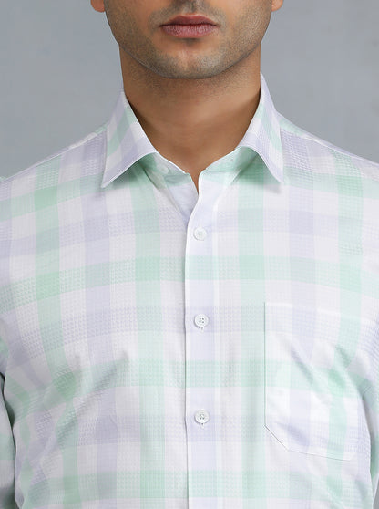 Light Green Checked Regular Fit Formal Shirt | JadeBlue