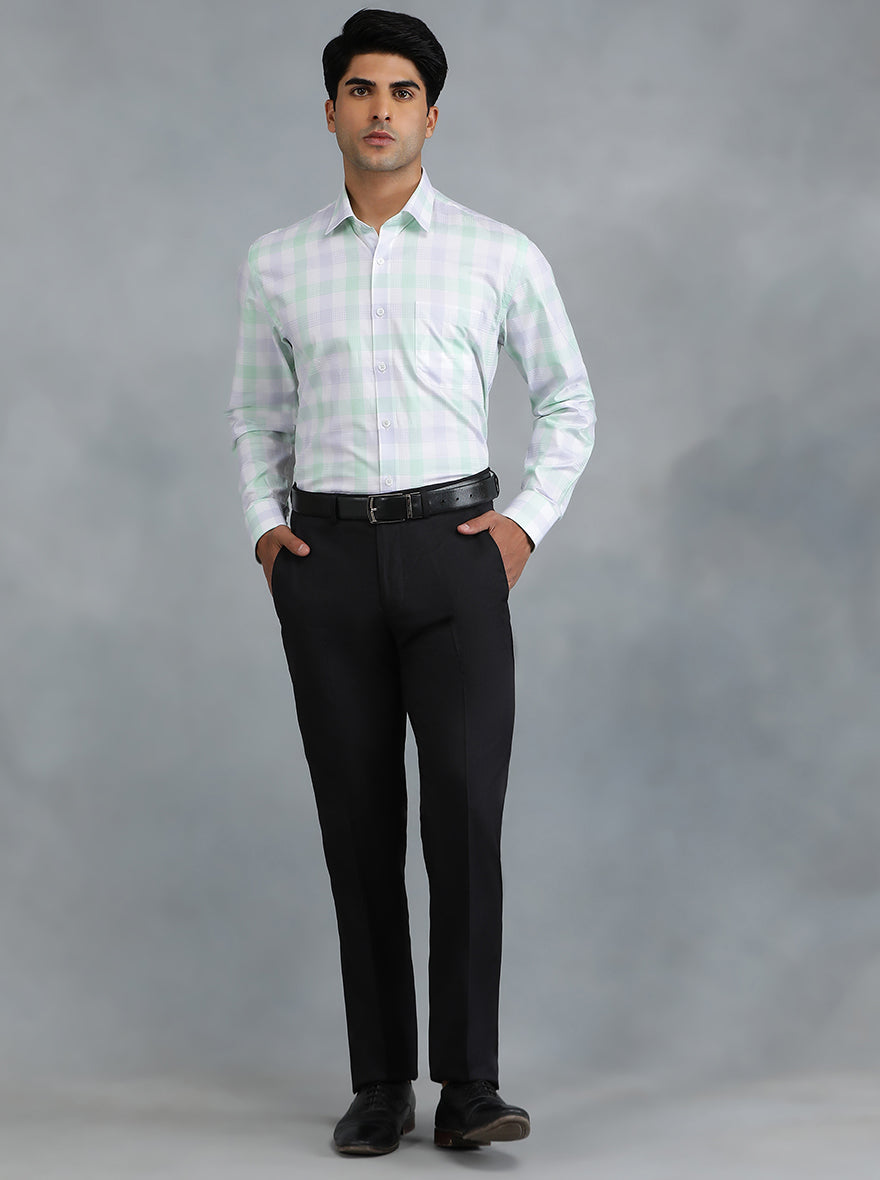 Light Green Checked Regular Fit Formal Shirt | JadeBlue