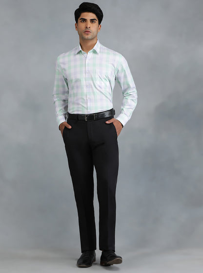 Light Green Checked Regular Fit Formal Shirt | JadeBlue