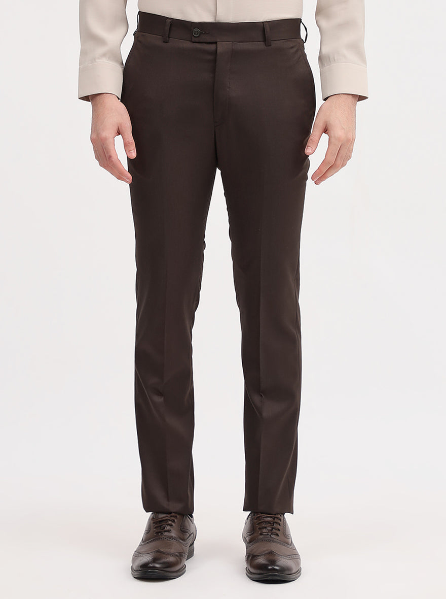 Brown Solid Slim Fit Formal Trouser | JadeBlue Super Luxe