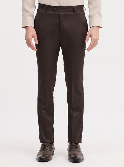 Brown Solid Slim Fit Formal Trouser | JadeBlue Super Luxe