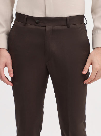 Brown Solid Slim Fit Formal Trouser | JadeBlue Super Luxe
