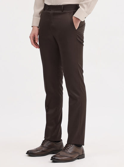 Brown Solid Slim Fit Formal Trouser | JadeBlue Super Luxe