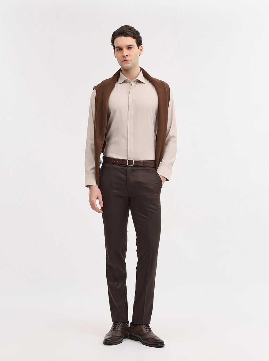 Brown Solid Slim Fit Formal Trouser | JadeBlue Super Luxe