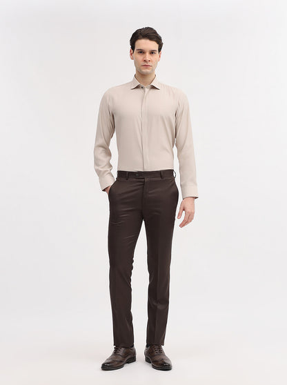 Brown Solid Slim Fit Formal Trouser | JadeBlue Super Luxe
