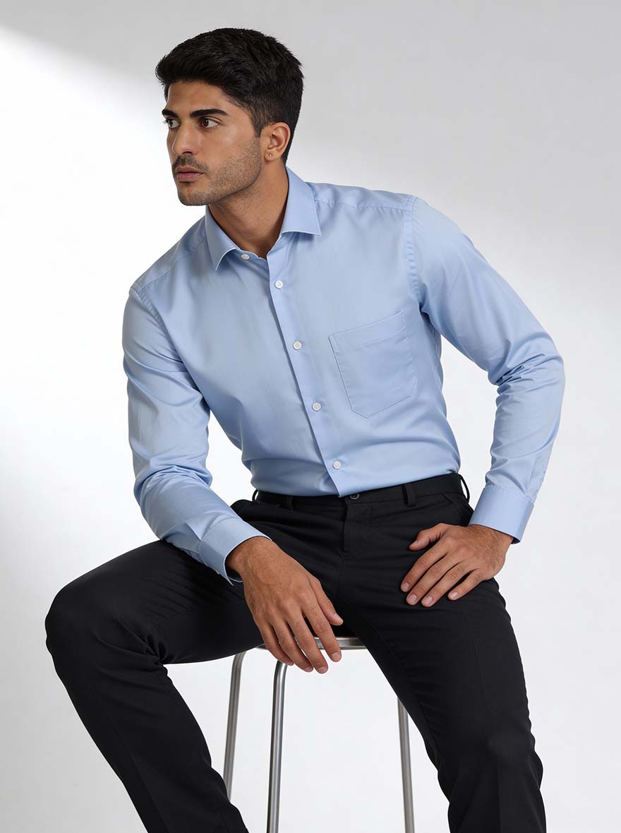 Sky Blue Solid Slim Fit Formal Shirt | Metal