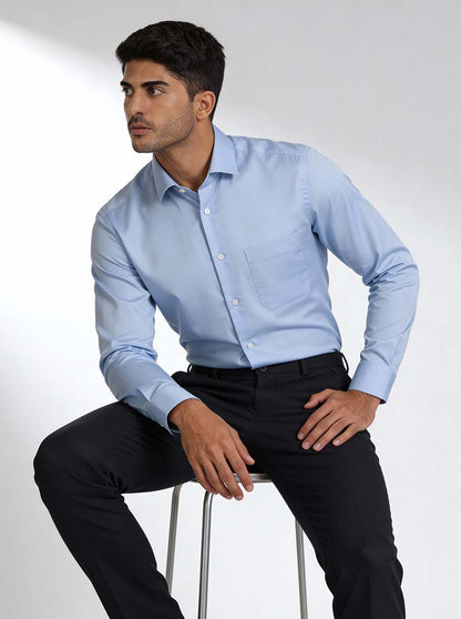 Sky Blue Solid Slim Fit Formal Shirt | Metal