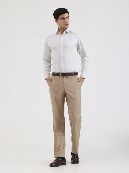 Green & Fawn Checked Slim Fit Formal Shirt | Greenfibre